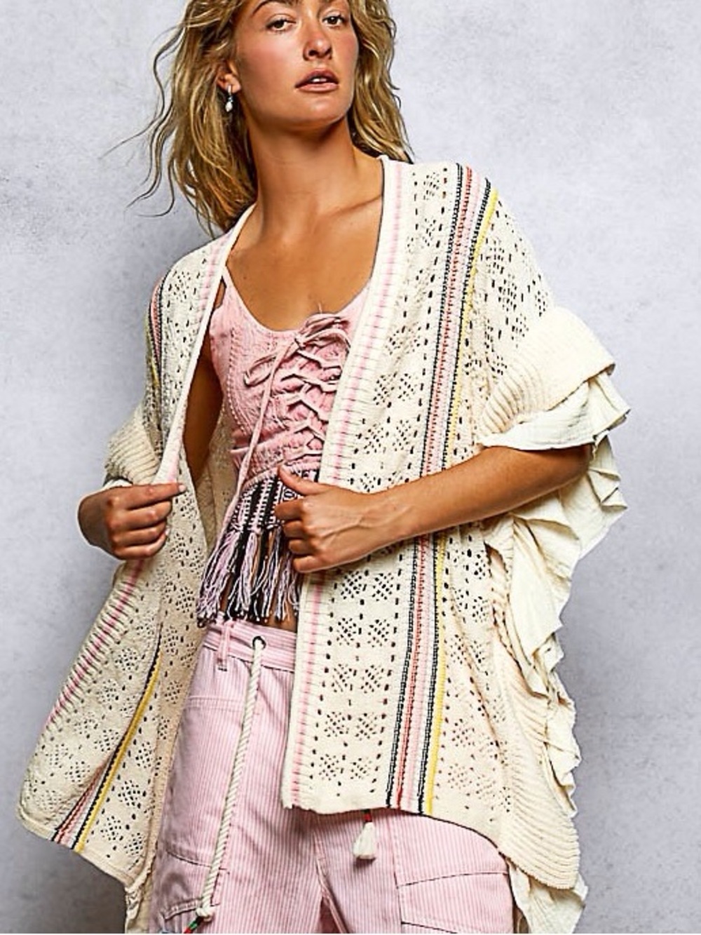 POL NWT Sweater Crocheted Natural Sleeveless Size small - Large